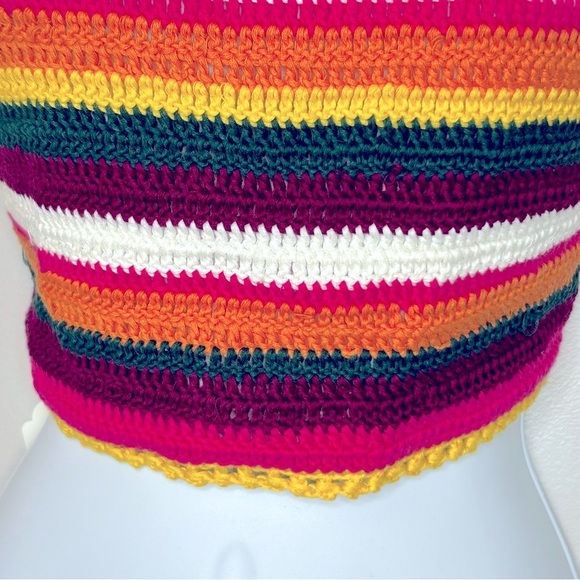 Striped Crochet Halter Crop Top‎ Size M NWT - Picture 5 of 9